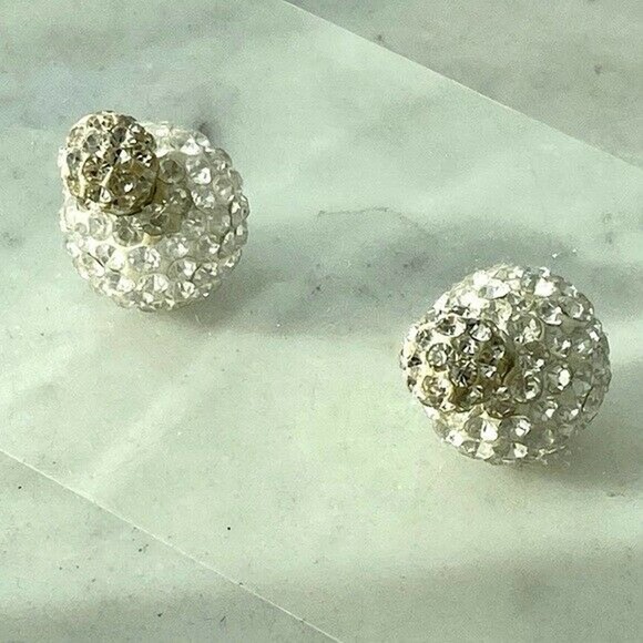 Rhinestone Circular Geometric Crystal Ball Stud Circle Pave Earrings Art Deco - Picture 4 of 6